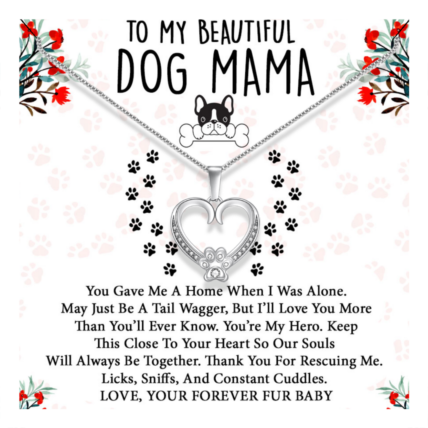 Dog Mama Necklace - Thank You For Rescuing Me