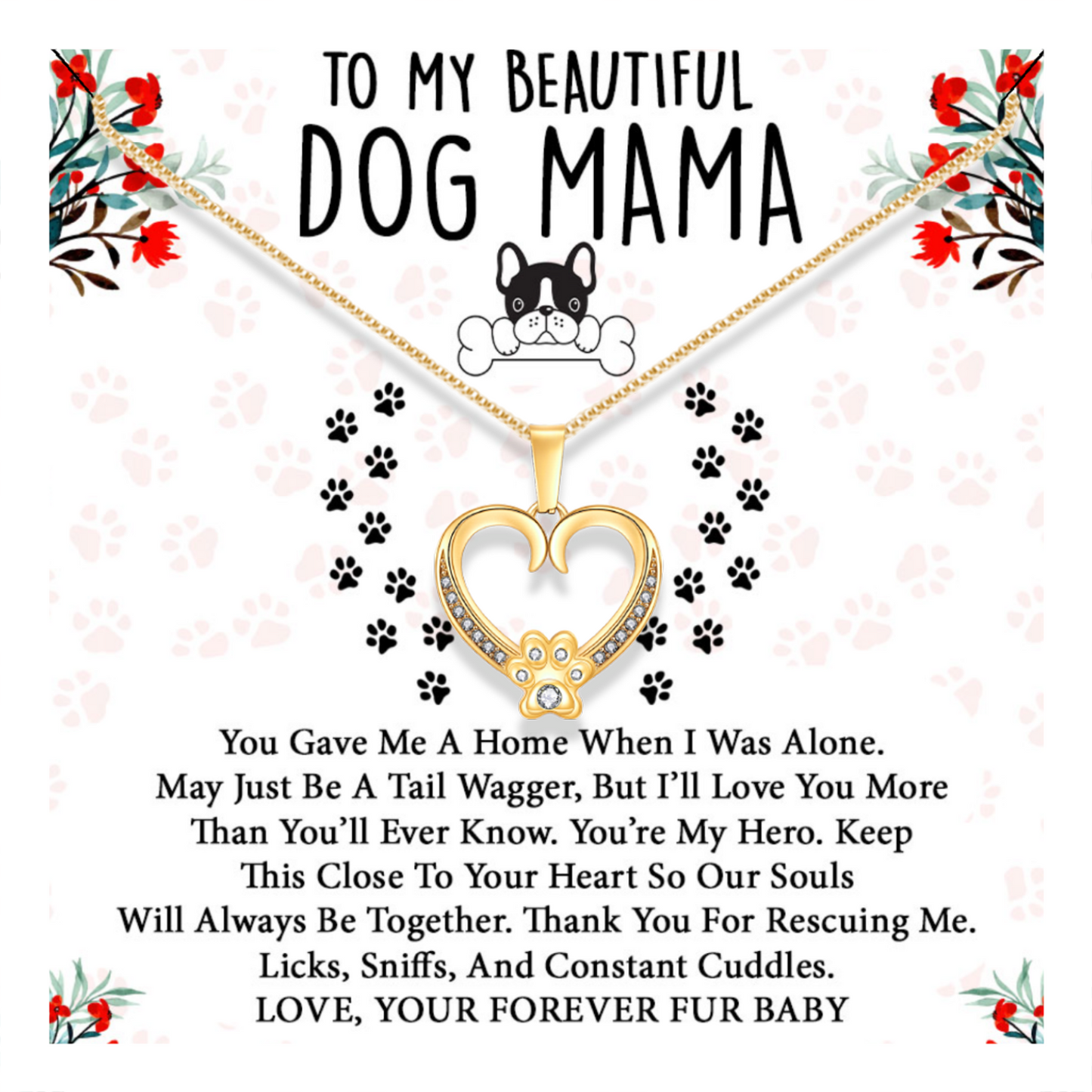 Dog Mama Necklace - Thank You For Rescuing Me