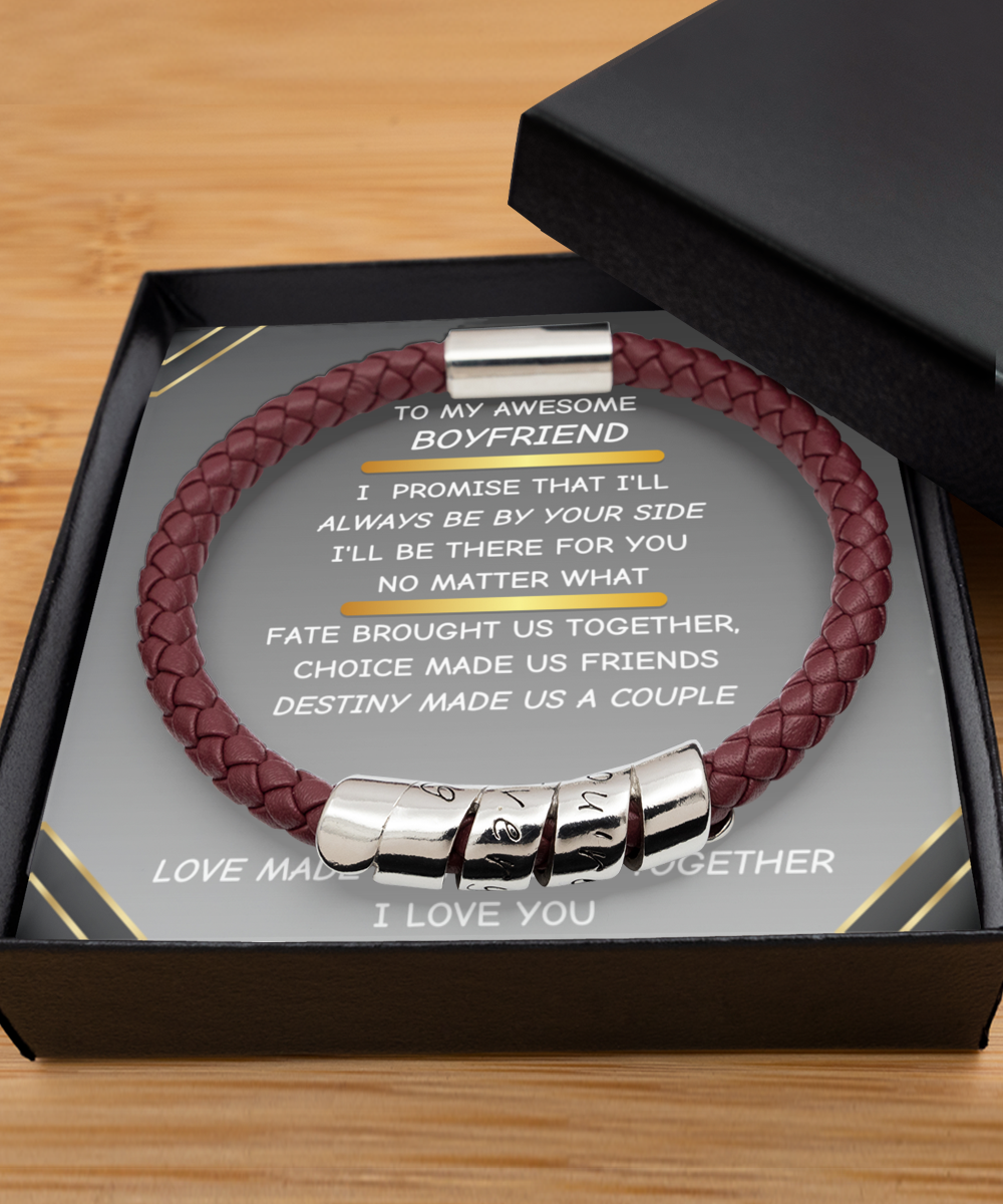 To My Boyfriend Leather Bracelet Gift